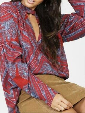 Free People Walking On A Dream Tunic in red multi Women’s S Boho Indie Festival